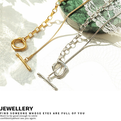 OT-Verschluss Halskette mit verstellbarer Länge | Titanstahl 18k Gold oder Stahlfarben | Trendiger Pulloverketten-Schmuck | Elegante Layering-Kette für Frauen
