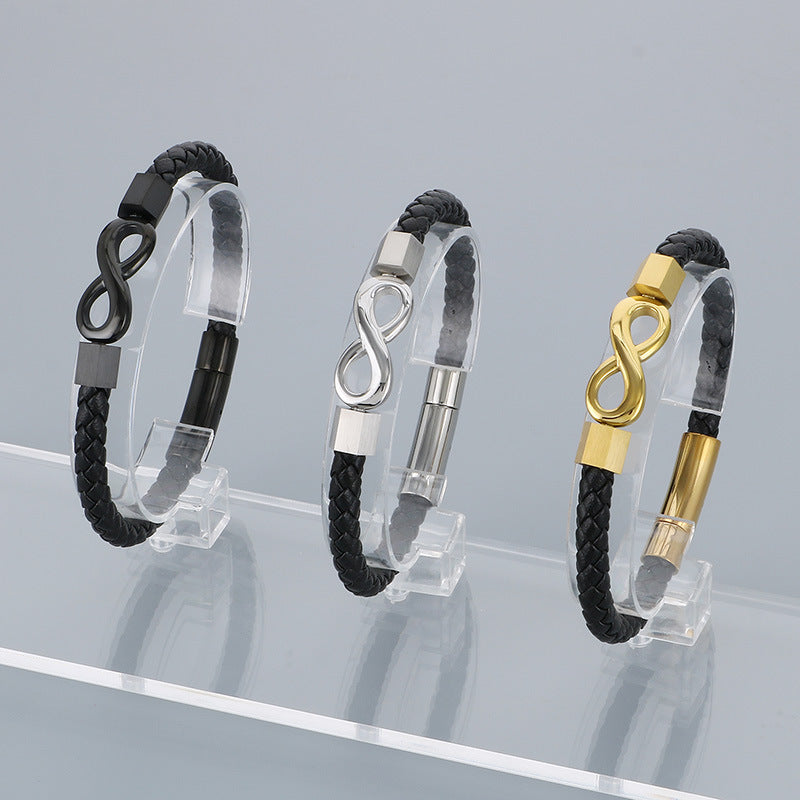 Personalisiertes Lederarmband für Männer mit Edelstahl & Unendlichkeitszeichen