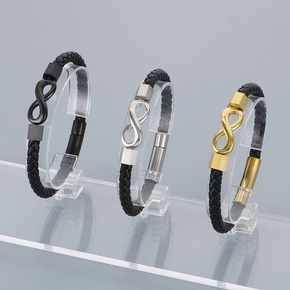 Personalisiertes Lederarmband für Männer mit Edelstahl & Unendlichkeitszeichen