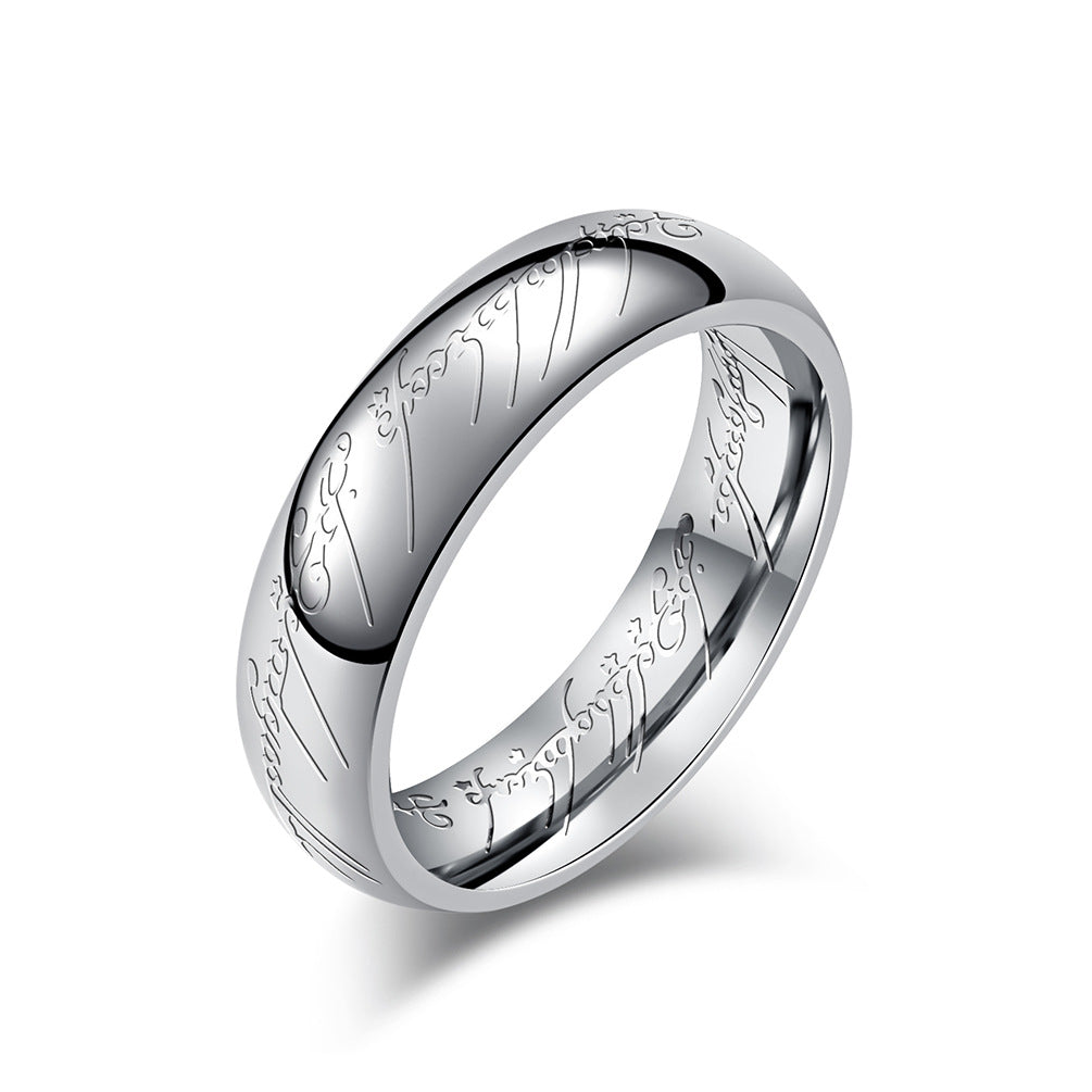 Herr der Ringe Ring - Titanstahl Mittelerde-Replik mit Elfen-Inschriften - Filmgenaue Dark Edition