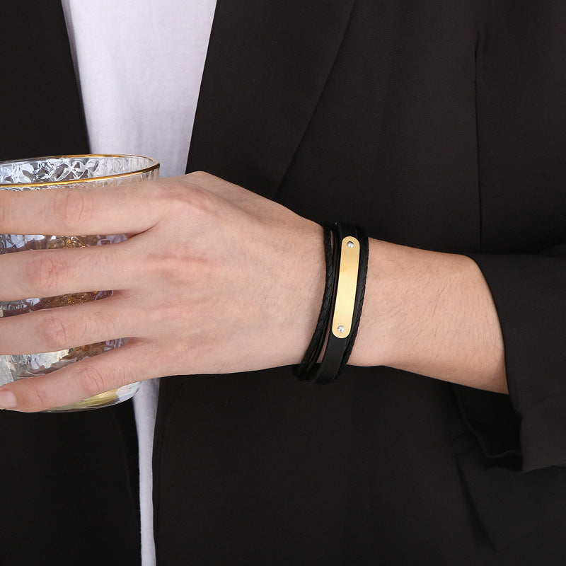 Mehrlagiges Lederarmband mit Edelstahl & Magnetplatte – Handgeflochtener Unikatschmuck