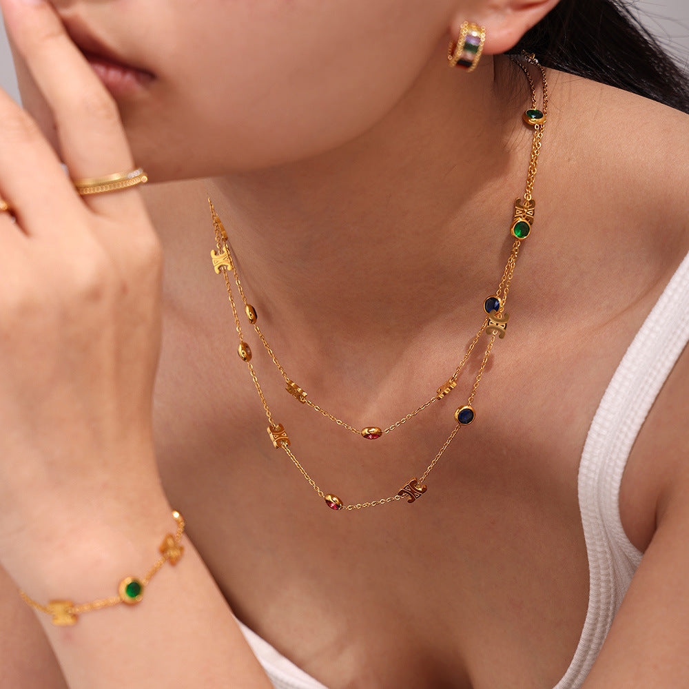 Edles Zirkon Schmuck Set (Halskette + Armband) aus Stahl - PVD vergoldet in 2 Farben | Gold & Silber | Hochwertiger Damenschmuck Geschenk