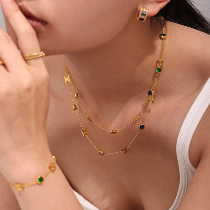 Edles Zirkon Schmuck Set (Halskette + Armband) aus Stahl - PVD vergoldet in 2 Farben | Gold & Silber | Hochwertiger Damenschmuck Geschenk