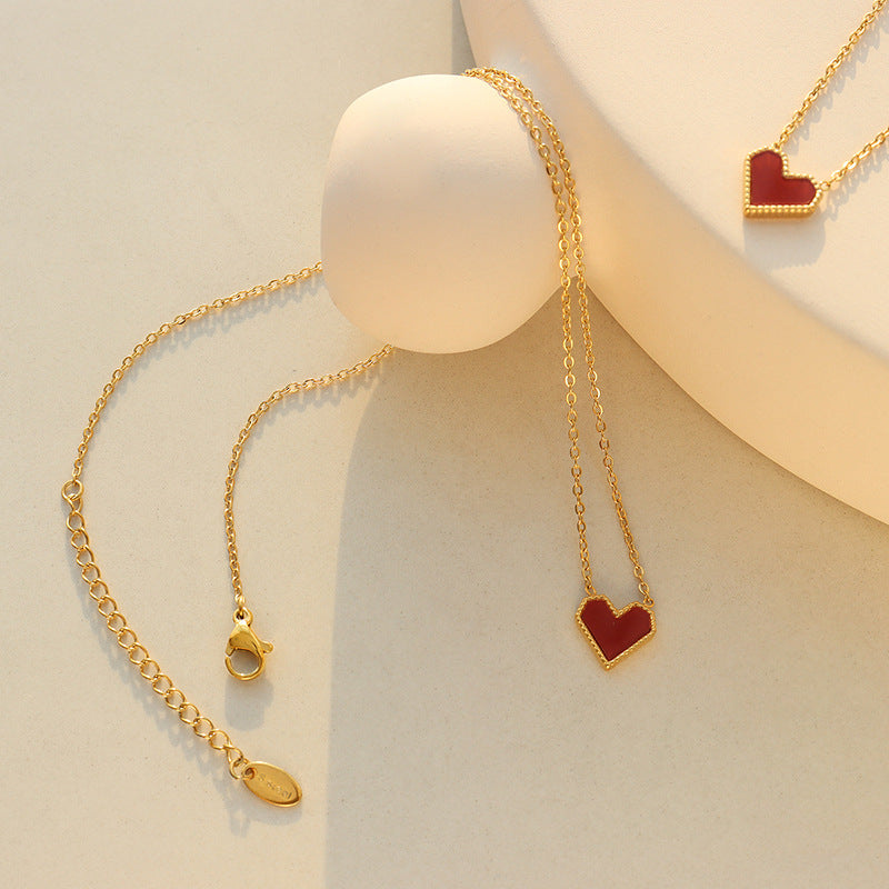 Französisches rotes Herz Anhänger Halskette | Edelstahl vergoldet / roségold / stahlfarben (3 Farben) | Elegante Liebeskette für Frauen | Geschenk für Sie