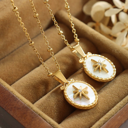 Weißes Muschel-Stern-Anhänger Set mit Zirkonia | Edelstahl Schmuck in 18K Gold oder Hochglanz-Silber - Inklusive Ohrstecker