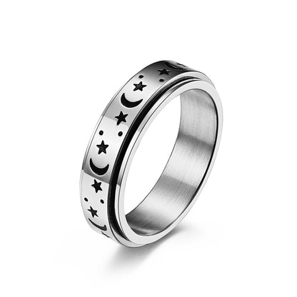Stern-Mond Titanring mit Nachleuchteffekt | Drehbarer Anti-Stress-Ring - 316L Edelstahl für Damen & Herren