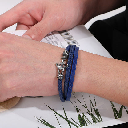 Maritimes Lederarmband mit Anker-Charm aus Edelstahl – Mehrlagig handgeflochten