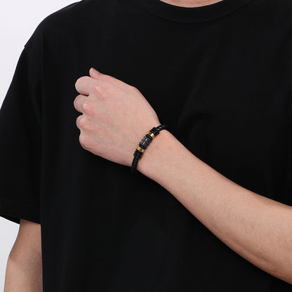 Ledergeflecht-Armband für Herren mit Edelstahl-Magnetverschluss