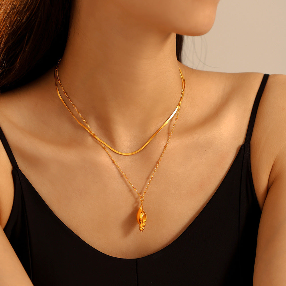Schneckenhaus-Anhängerkette mit Kunstperle | Stapelbares Edelstahl-Set - 18k Gold oder Hochglanz-Silberoptik