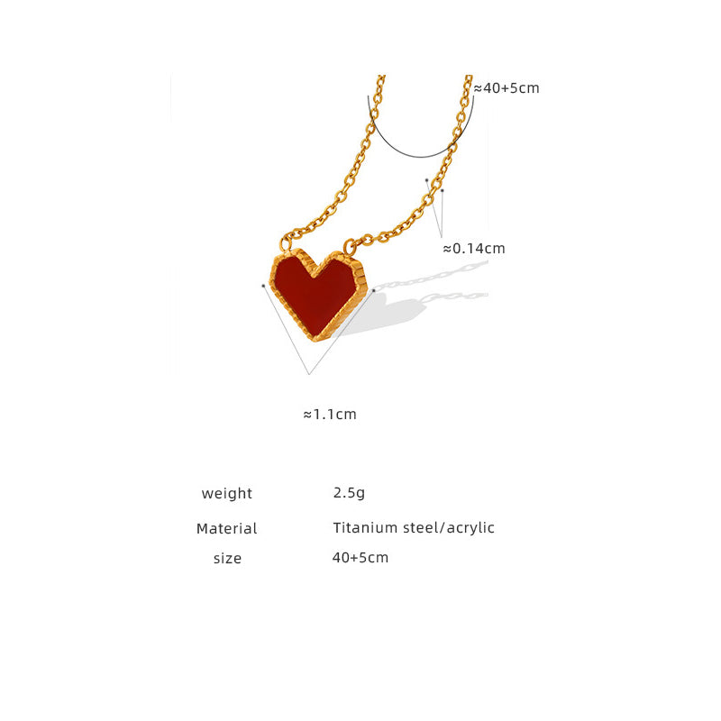 Französisches rotes Herz Anhänger Halskette | Edelstahl vergoldet / roségold / stahlfarben (3 Farben) | Elegante Liebeskette für Frauen | Geschenk für Sie