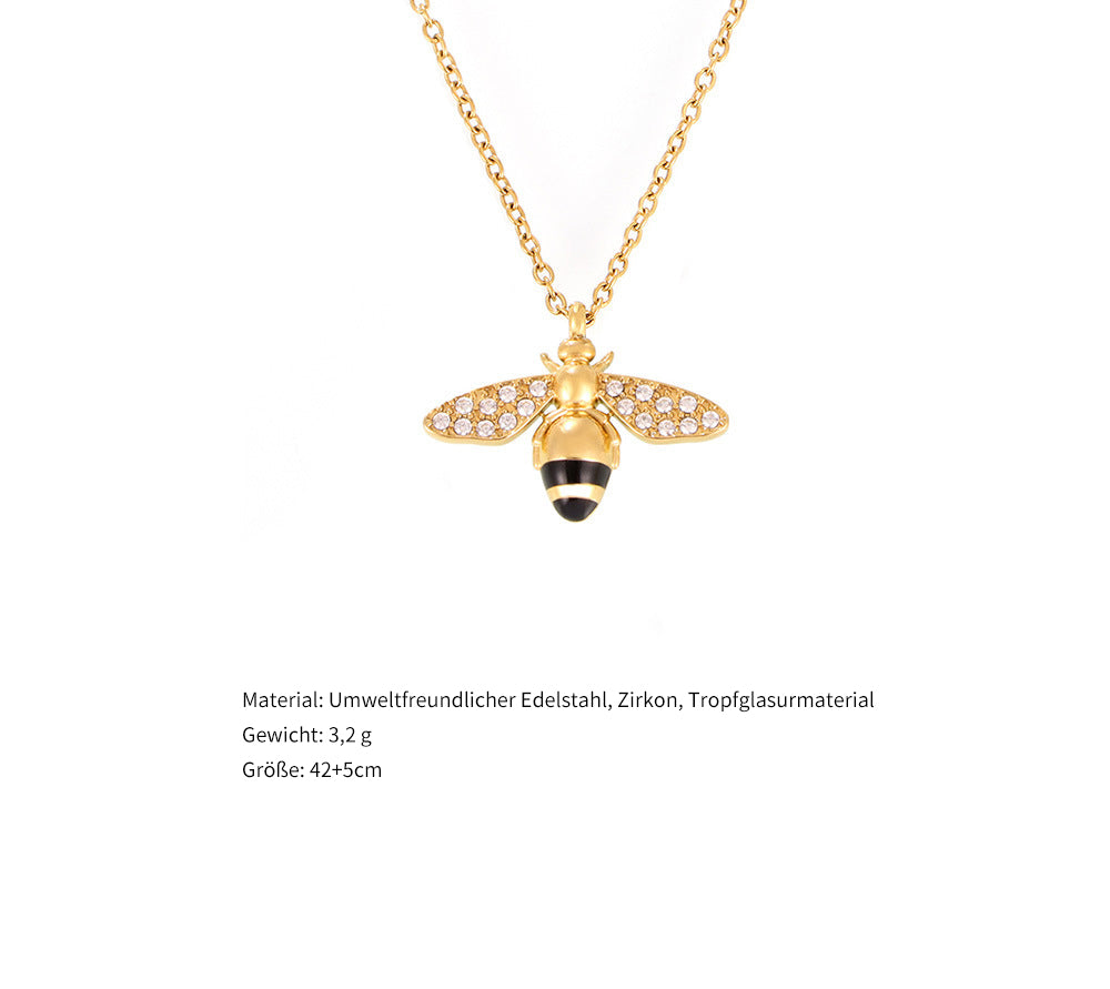【Charmante Bienen-Anhängerkette】Edelstahl-Halskette – vergoldet oder silberfarben