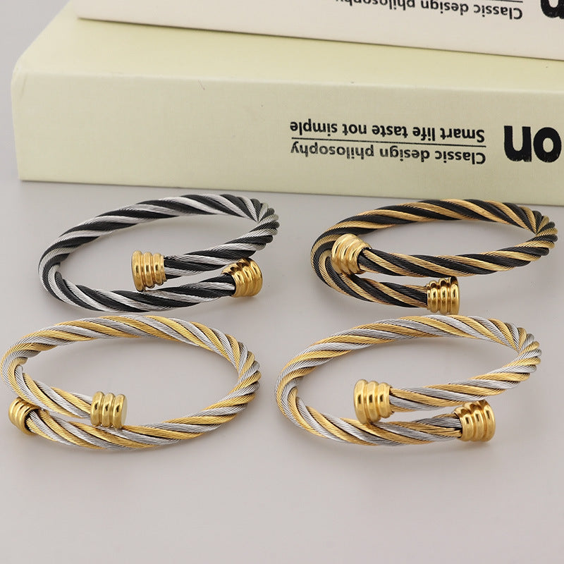 Edelstahl-Armband mit Kabelgeflecht-Design – Offener Verschluss für stylishen Look