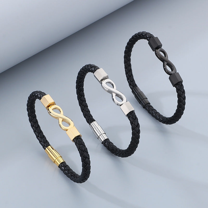 Personalisiertes Lederarmband für Männer mit Edelstahl & Unendlichkeitszeichen