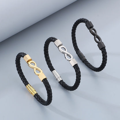 Personalisiertes Lederarmband für Männer mit Edelstahl & Unendlichkeitszeichen
