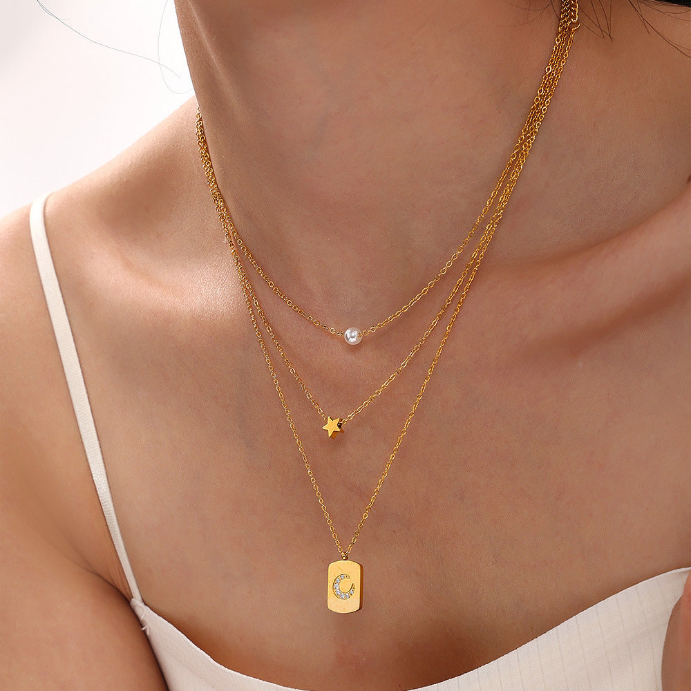 Sternen-Doppelkette mit Perlenimitat – 18K vergoldeter Edelstahl oder Silberoptik für stylisches Layering