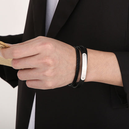 Mehrlagiges Lederarmband mit Edelstahl & Magnetplatte – Handgeflochtener Unikatschmuck