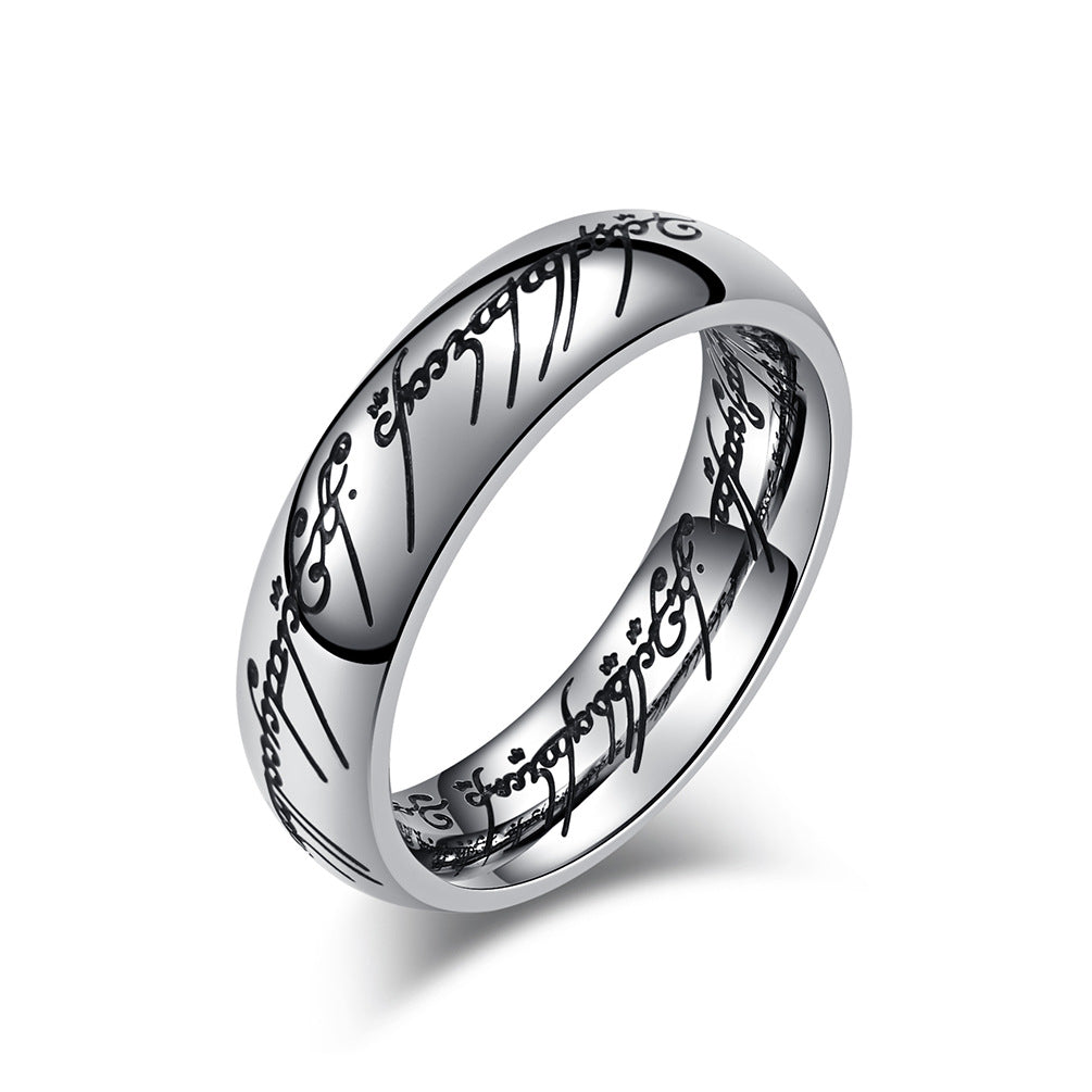 Herr der Ringe Ring - Titanstahl Mittelerde-Replik mit Elfen-Inschriften - Filmgenaue Dark Edition