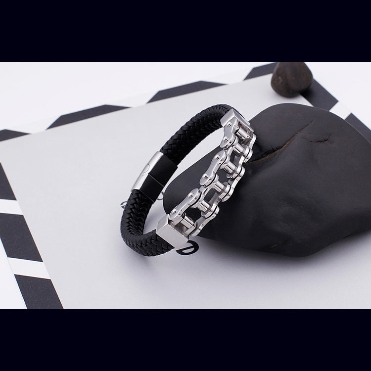 Herren Armband aus Edelstahlkette & geflochtenem Leder – Robust & Stilvoll