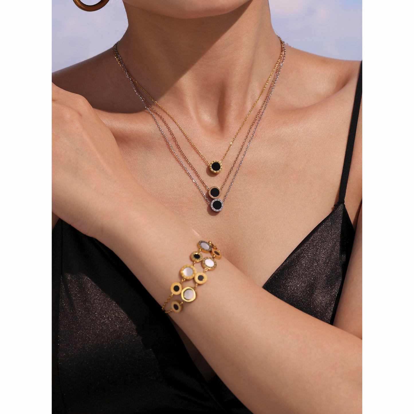Edles Muschel-Armband & Kettenset mit römischen Ziffern – 3 Farbvarianten