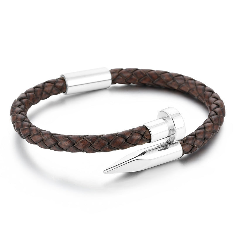 Lederarmband mit Edelstahl-Nieten und Magnetverschluss