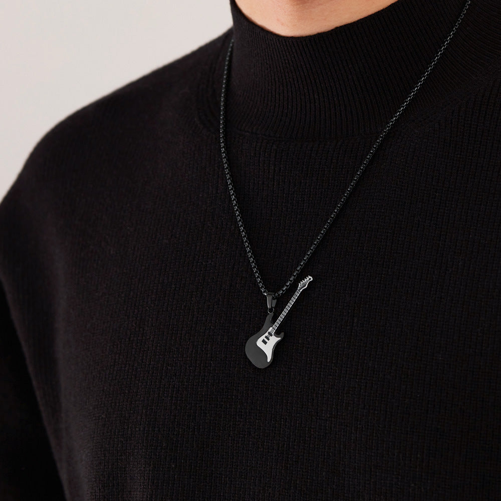 Hip-Hop Gitarren-Anhänger Straßenstyle – Klassisches Titan-Halsband für Männer