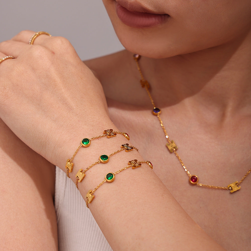 Edles Zirkon Schmuck Set (Halskette + Armband) aus Stahl - PVD vergoldet in 2 Farben | Gold & Silber | Hochwertiger Damenschmuck Geschenk