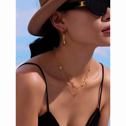 Glücksklee-Anhängerkette mit Zirkonia & Perlen – 18K vergoldeter Edelstahl oder Silberoptik für stylisches Layering