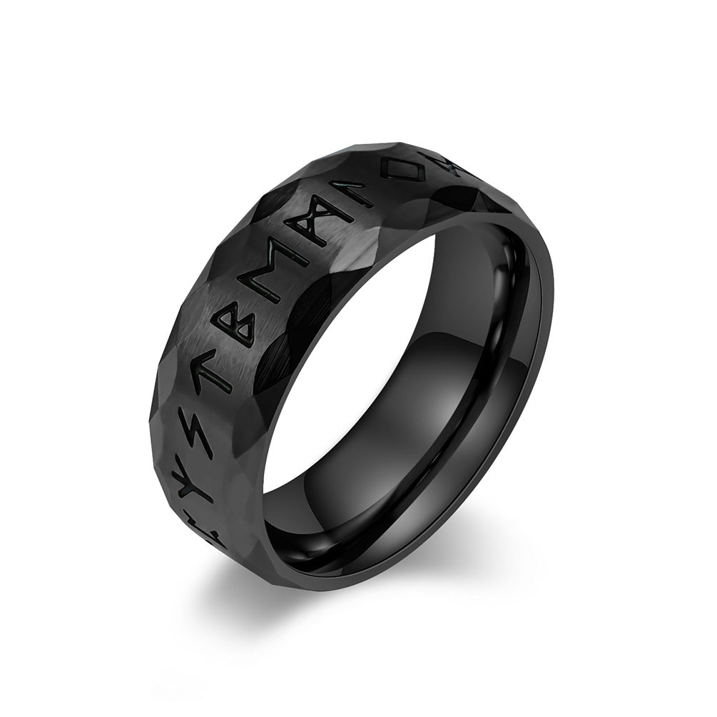 Wikinger Ring mit Runen - Titanstahl Herrenring im Vintage Design - Nordischer Männerschmuck - Keltischer Symbolring