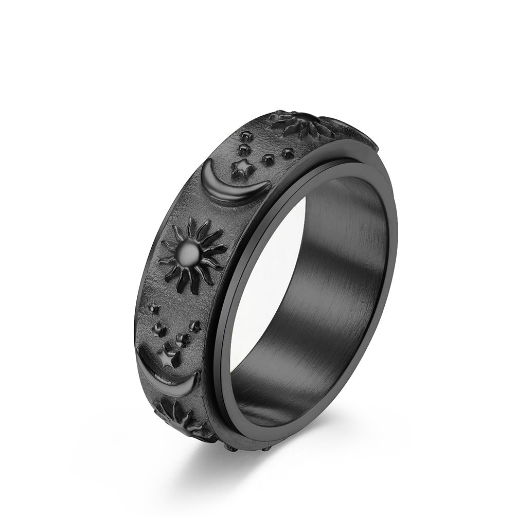 Stern-Mond-Sonne Titanring | Drehbarer Anti-Stress-Ring - 316L Edelstahl mit Himmelsmotiv