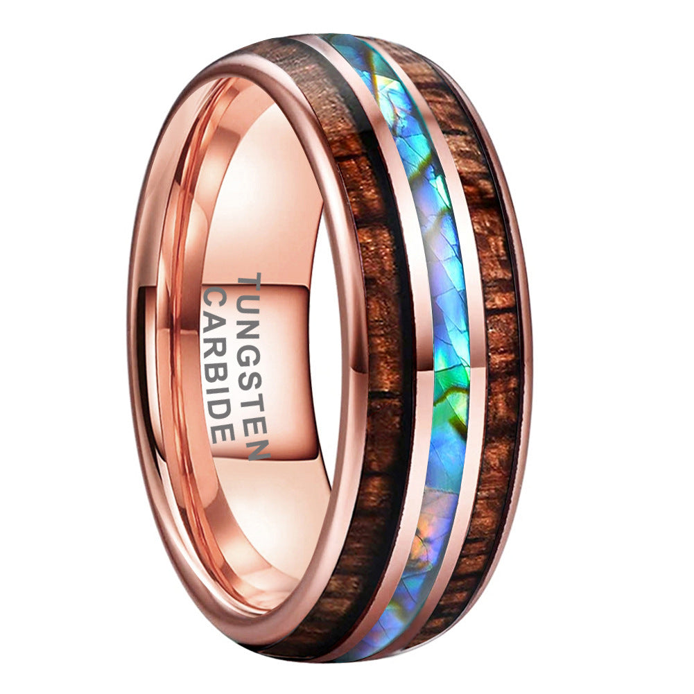 Natur-Inspirierter Wolframcarbid-Ring – Perlmutt & Edelholz in 8mm Breite