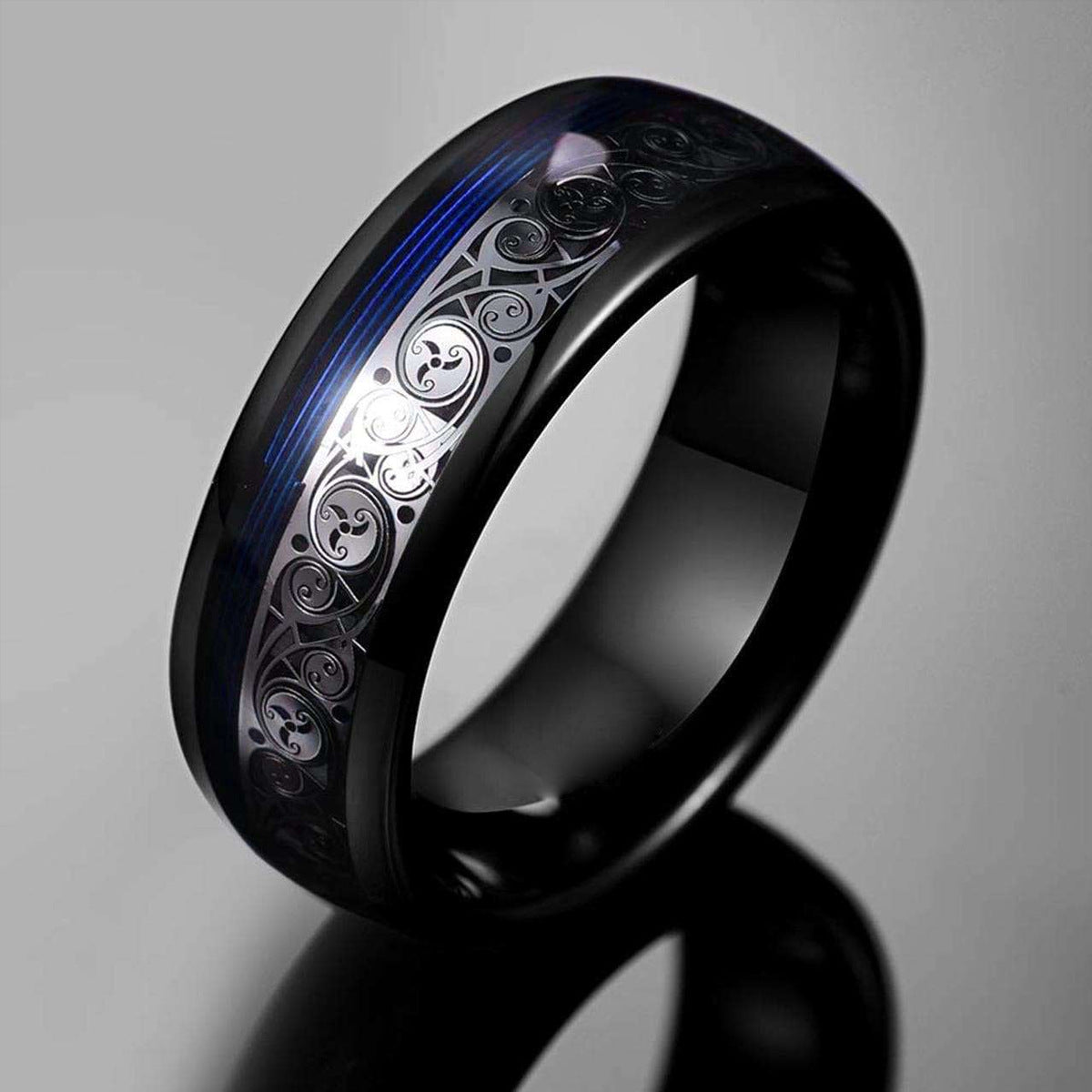 8mm Wolfram-Ring – Gebogene Form, Gitarrensaiten-Design, geschwärzt