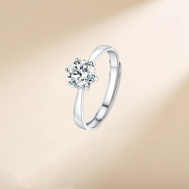 S925 Sterlingsilber Paarringe (6-Prong) - Rhodinierte Weißgold-Optik, verstellbar & mit Zirkonia