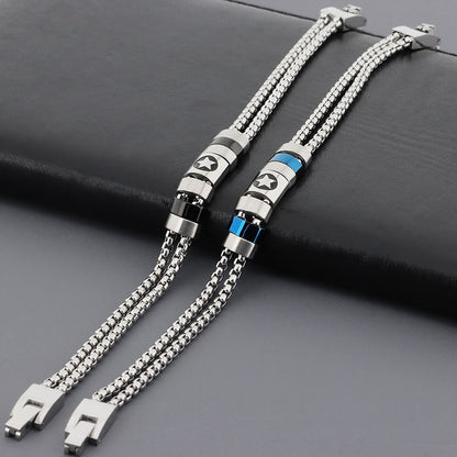 Edelstahl-Armband für Männer mit maritimen Motiven - Anker, Steuerrad, Lebensbaum und Sterne in 2-lagigem Design
