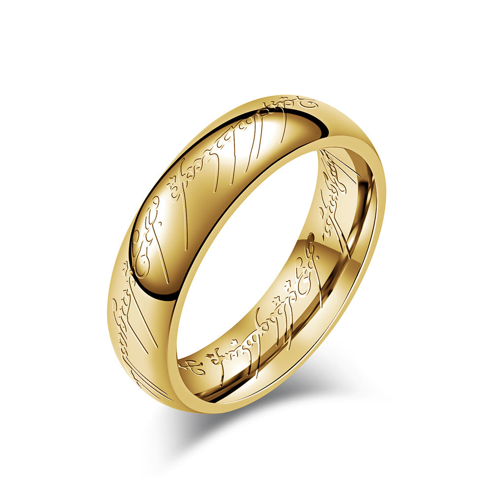 Herr der Ringe Ring - Titanstahl Mittelerde-Replik mit Elfen-Inschriften - Filmgenaue Dark Edition