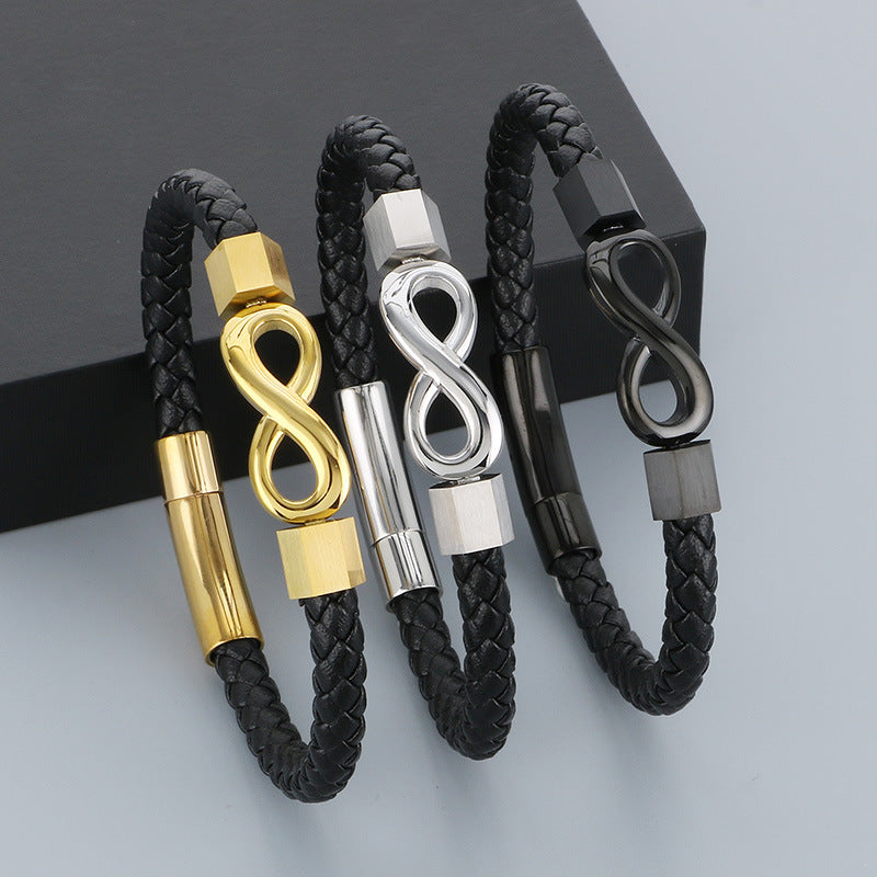 Personalisiertes Lederarmband für Männer mit Edelstahl & Unendlichkeitszeichen