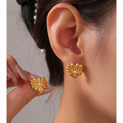 Retro Blumen-Ohrstecker & Kette | Edelstahl mit 18K Goldbeschichtung oder Hochglanz-Silberoptik - Zeitlos elegant