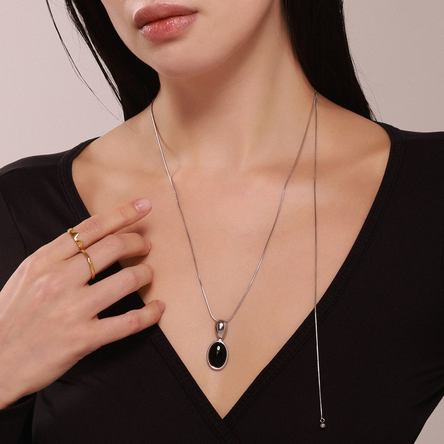 Lange Oval-Kette mit Tigerauge & schwarzem Onyx – 18K Echtgold-Vergoldung oder Edelstahl-Optik (wahlweise)