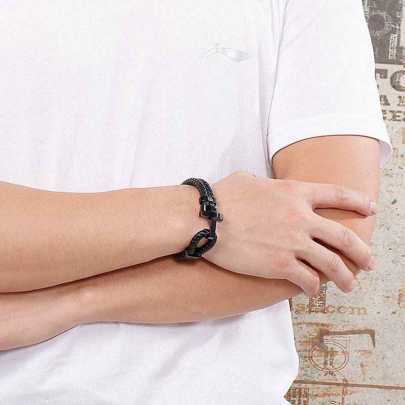 Edelstahl Armband für Herren – Stilvolles Ledergeflecht mit geometrischem Verschluss