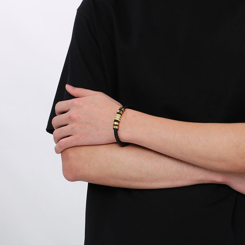 Ledergeflecht-Armband für Herren mit Edelstahl-Magnetverschluss