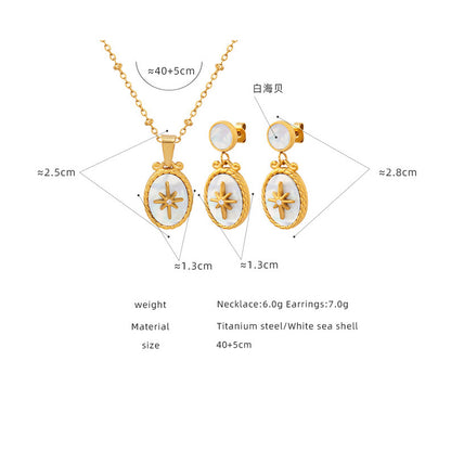 Weißes Muschel-Stern-Anhänger Set mit Zirkonia | Edelstahl Schmuck in 18K Gold oder Hochglanz-Silber - Inklusive Ohrstecker