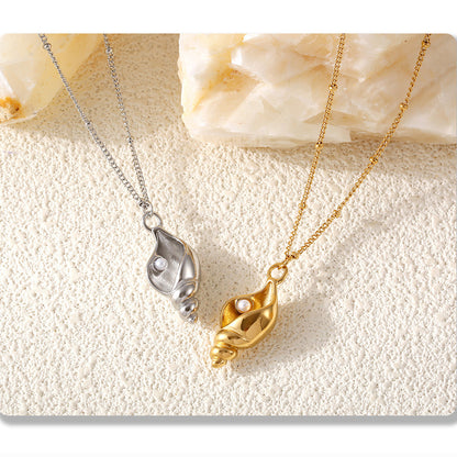 Schneckenhaus-Anhängerkette mit Kunstperle | Stapelbares Edelstahl-Set - 18k Gold oder Hochglanz-Silberoptik