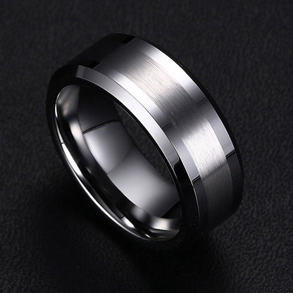 Wolframstahl-Ring mit sandgestrahltem Mittelteil – Zeitlos & Robust