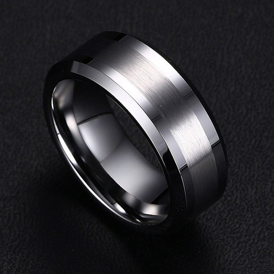 Wolframstahl-Ring mit sandgestrahltem Mittelteil – Zeitlos & Robust