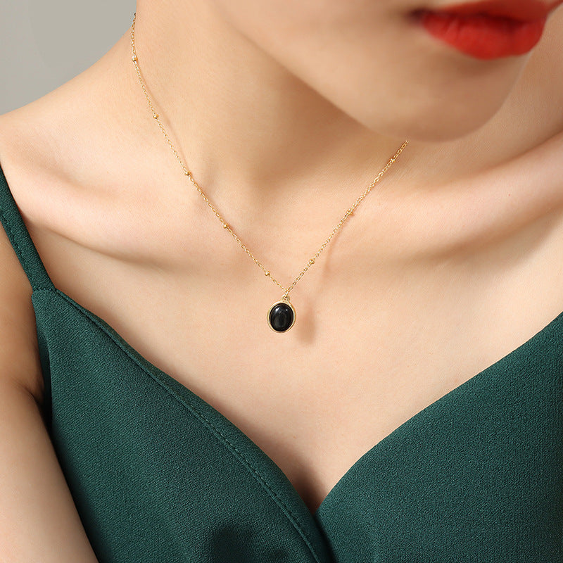 Retro Chaton-Anhängerkette aus Edelstahl | Mit Katzenaugen-Effektstein - 18K Gold oder Hochglanz-Silberoptik