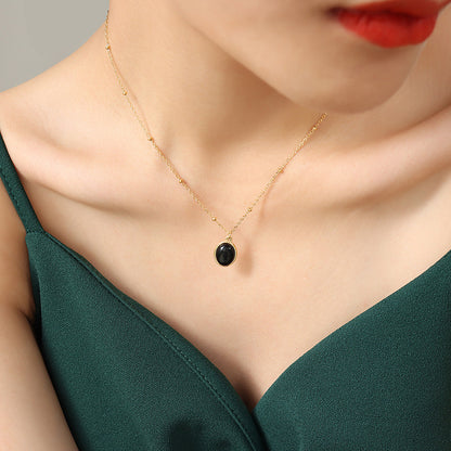 Retro Chaton-Anhängerkette aus Edelstahl | Mit Katzenaugen-Effektstein - 18K Gold oder Hochglanz-Silberoptik