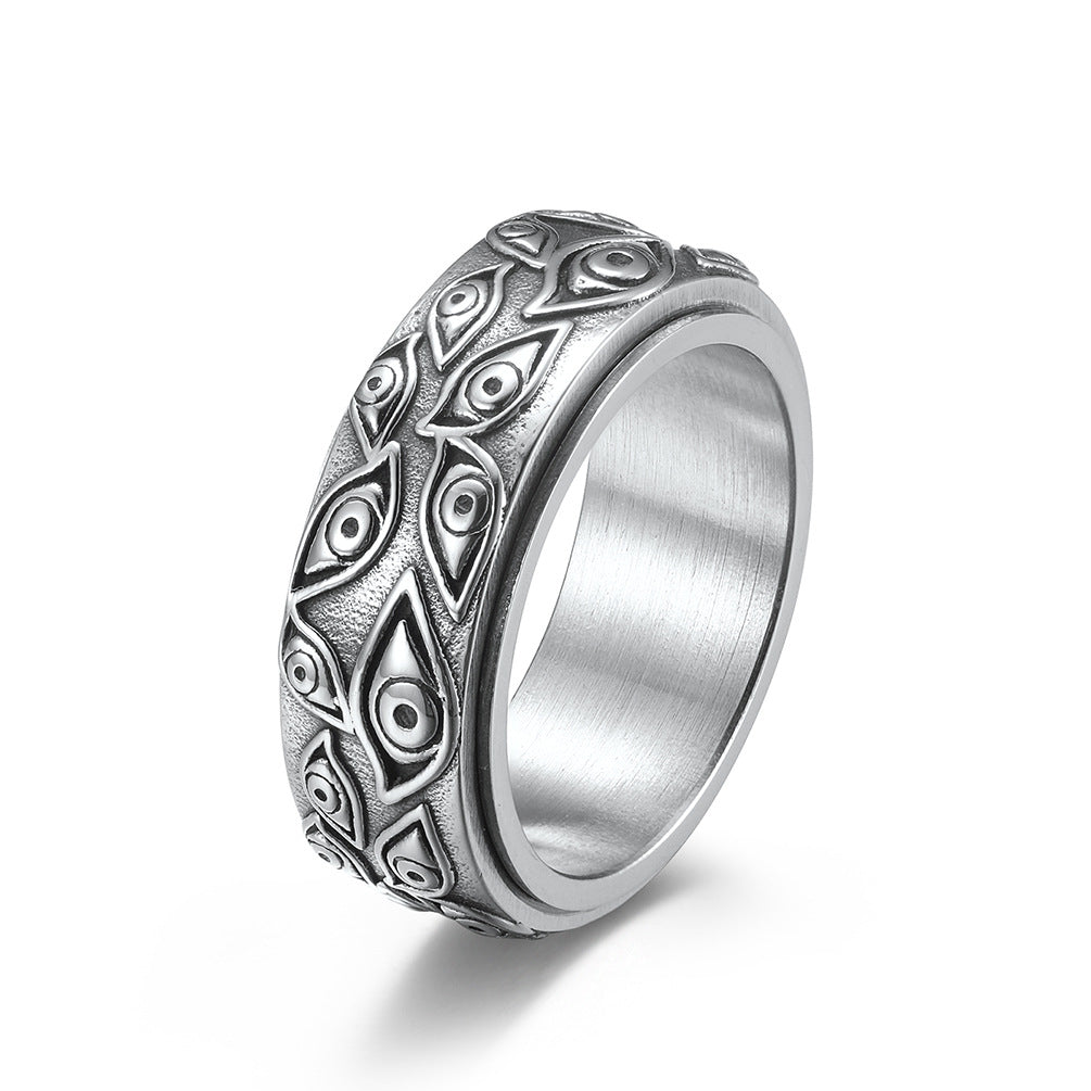 Dämonen-Auge Titanring für Herren | Drehbarer Anti-Stress-Ring - 316L Edelstahl im Vintage-Design