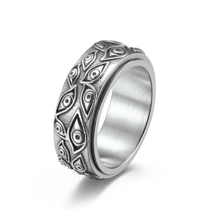 Dämonen-Auge Titanring für Herren | Drehbarer Anti-Stress-Ring - 316L Edelstahl im Vintage-Design