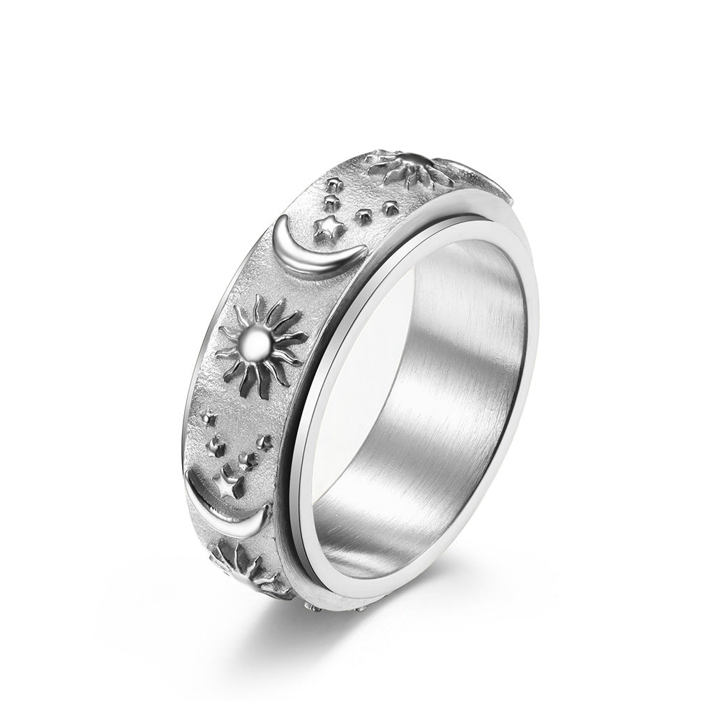 Stern-Mond-Sonne Titanring | Drehbarer Anti-Stress-Ring - 316L Edelstahl mit Himmelsmotiv