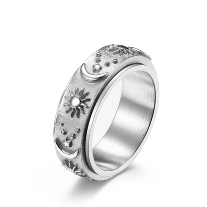 Stern-Mond-Sonne Titanring | Drehbarer Anti-Stress-Ring - 316L Edelstahl mit Himmelsmotiv
