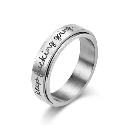 Motivring ,Keep Fucking Going' - Drehbarer Titan Ring - Rebellischer Spruchschmuck